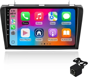 1 32G Android 13 Double Din Car Stereo for Mazda 3 2004-2009 with 9 Inch Touchscreen Radio Built-in Wireless Carplay/Android Auto/GPS/Bluetooth/FM/AUX-in/Steering Wheel Controls/Backup Camera
