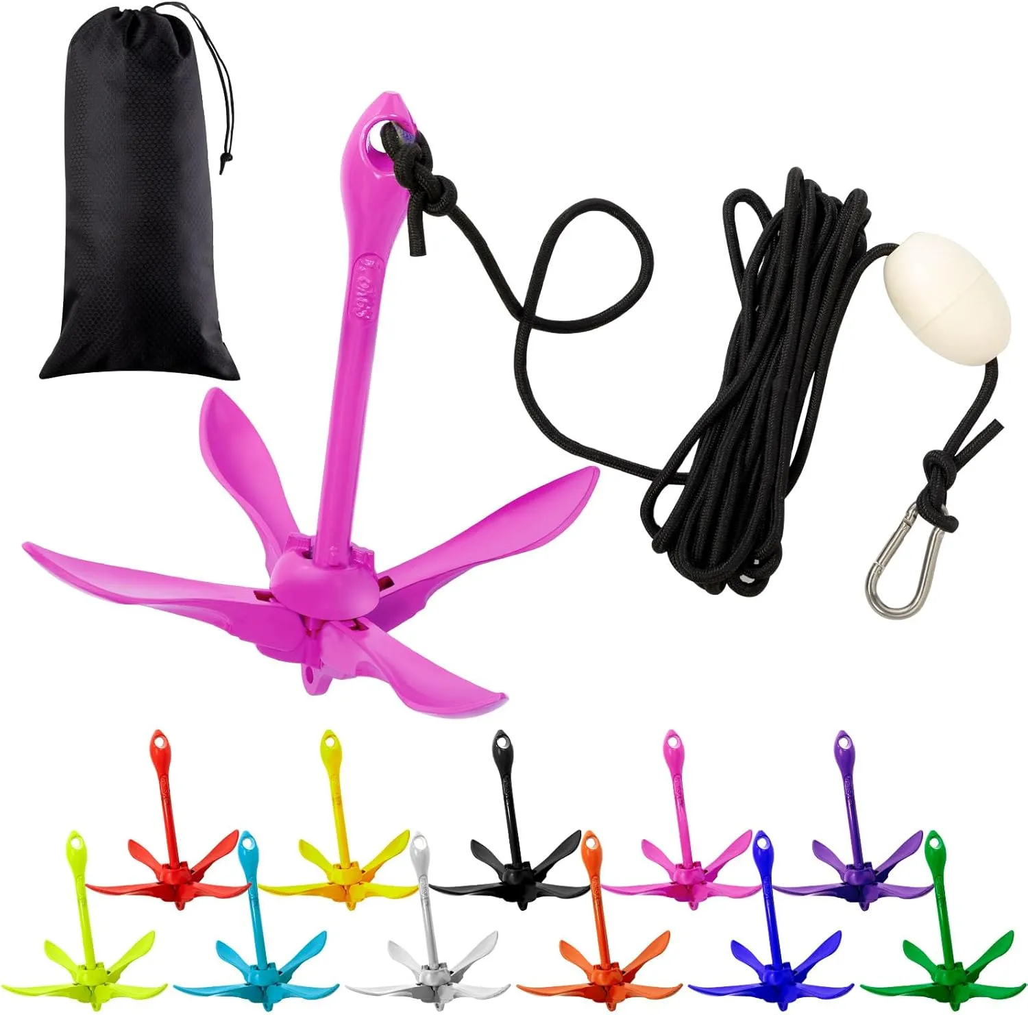 1 Pack Marine Kayak Anchor Kit Folding Grapnel Boat Anchor Kit Kayak Fishing Accessories for Small Boats Canoe Paddle Boards (Pink,3.3 lb)