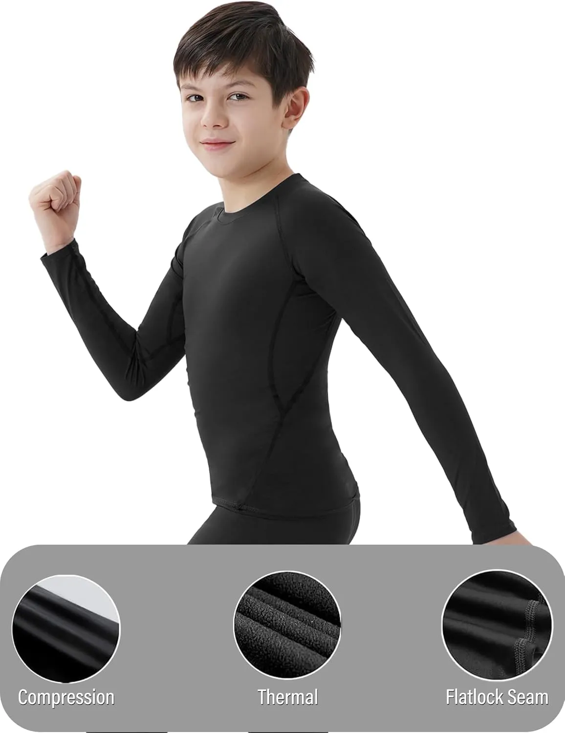 1/4 Pack Youth Boys Thermal Compression Shirts Long Sleeve Fleece Lined Athletic Base Layer Tops Undershirts for Kids