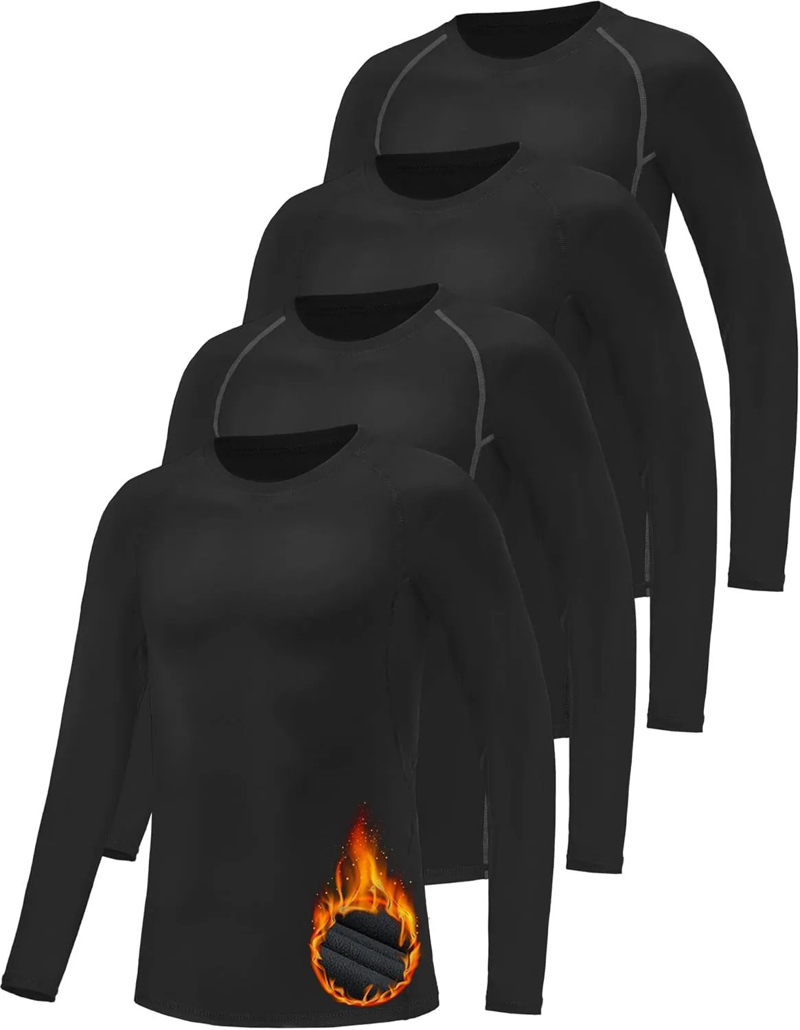 1/4 Pack Youth Boys Thermal Compression Shirts Long Sleeve Fleece Lined Athletic Base Layer Tops Undershirts for Kids