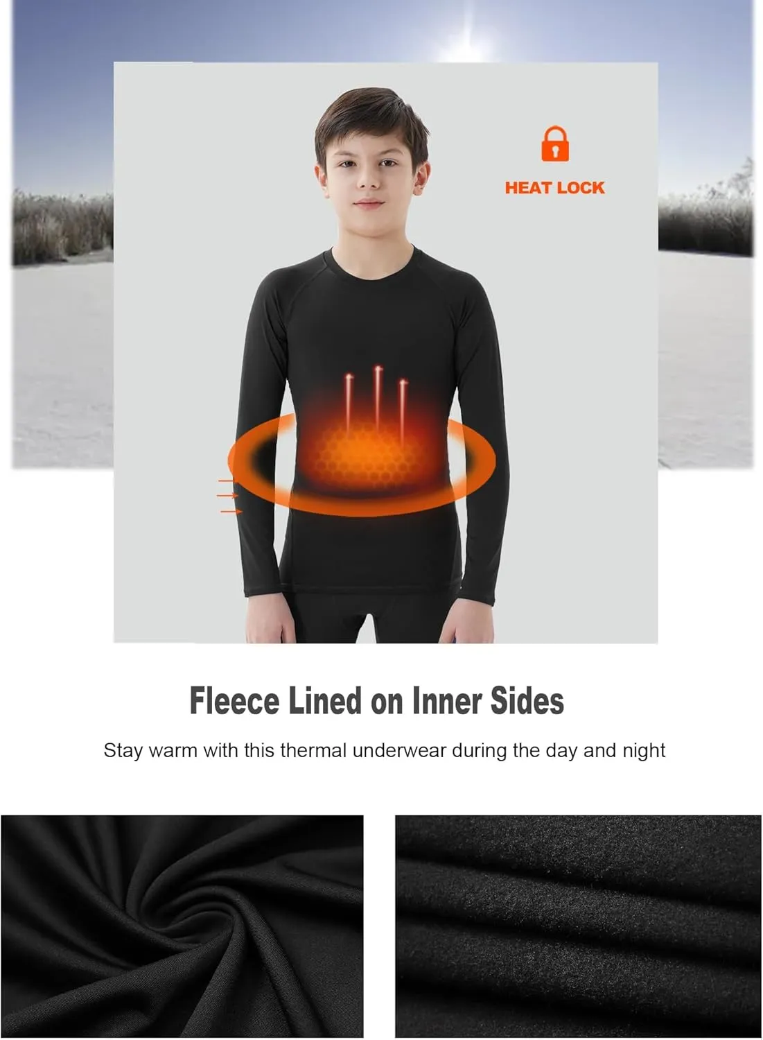 1/4 Pack Youth Boys Thermal Compression Shirts Long Sleeve Fleece Lined Athletic Base Layer Tops Undershirts for Kids