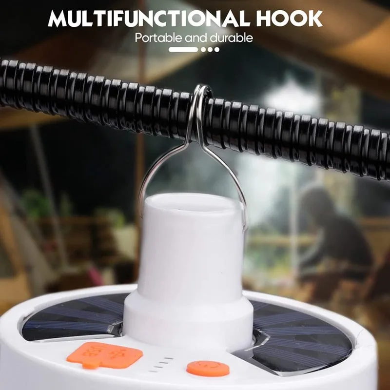 169 LED Solar Camping Lantern - Foldable, Waterproof, with Hanging Hook for Outdoor Hiking and Work