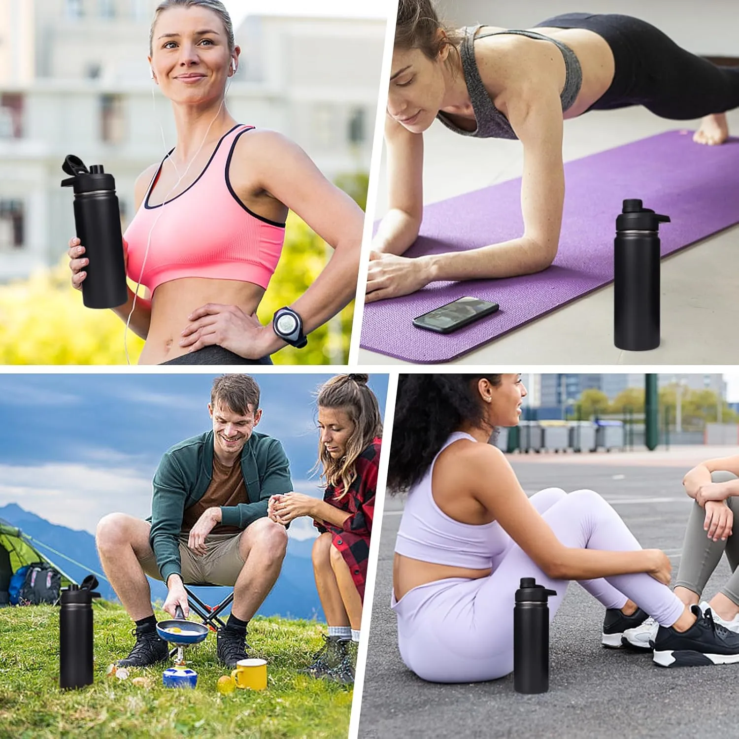 18 oz Insulated Water Bottle with Handle, 304 Stainless Steel Water Bottles with Wide Mouth, Double Wall Vacuum Sports Water Bottle, BPA Free, Keep Cold and Hot, Black