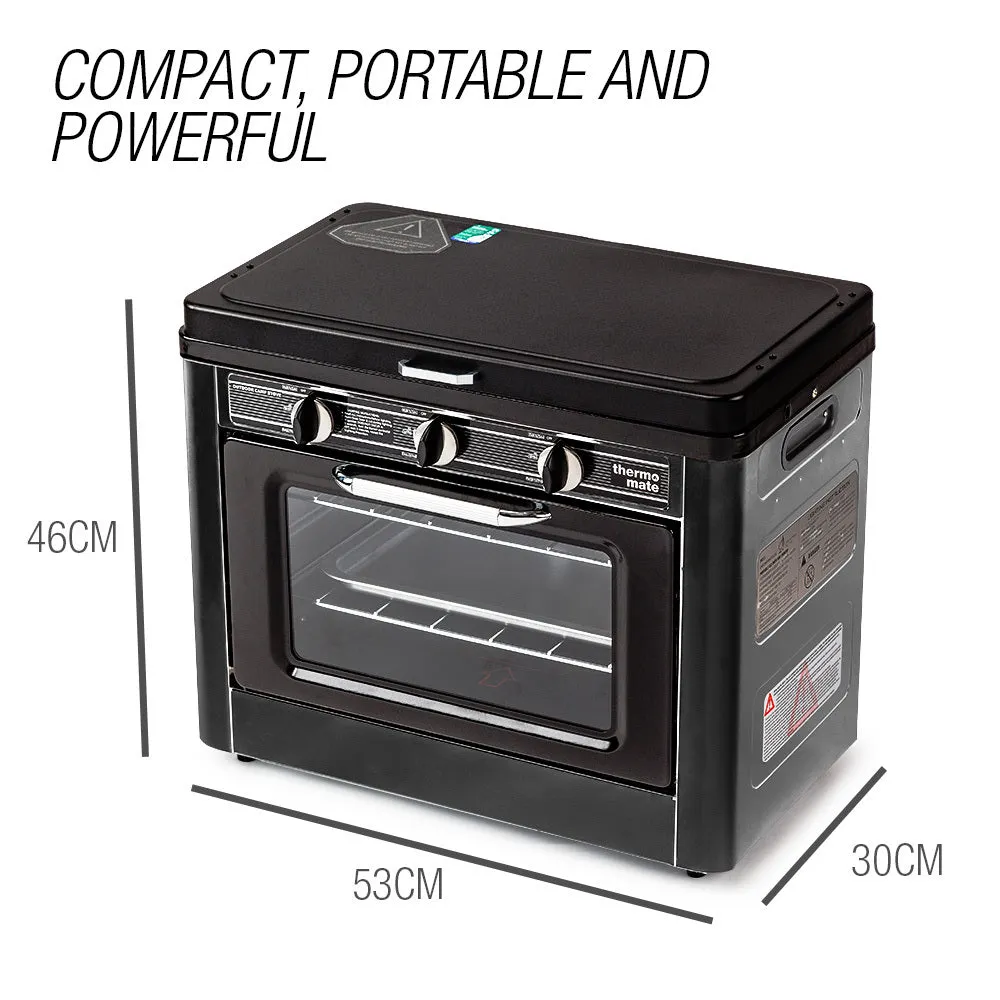 2 Burner Gas Portable Camping Oven Stove Combo Grey - THERMOMATE