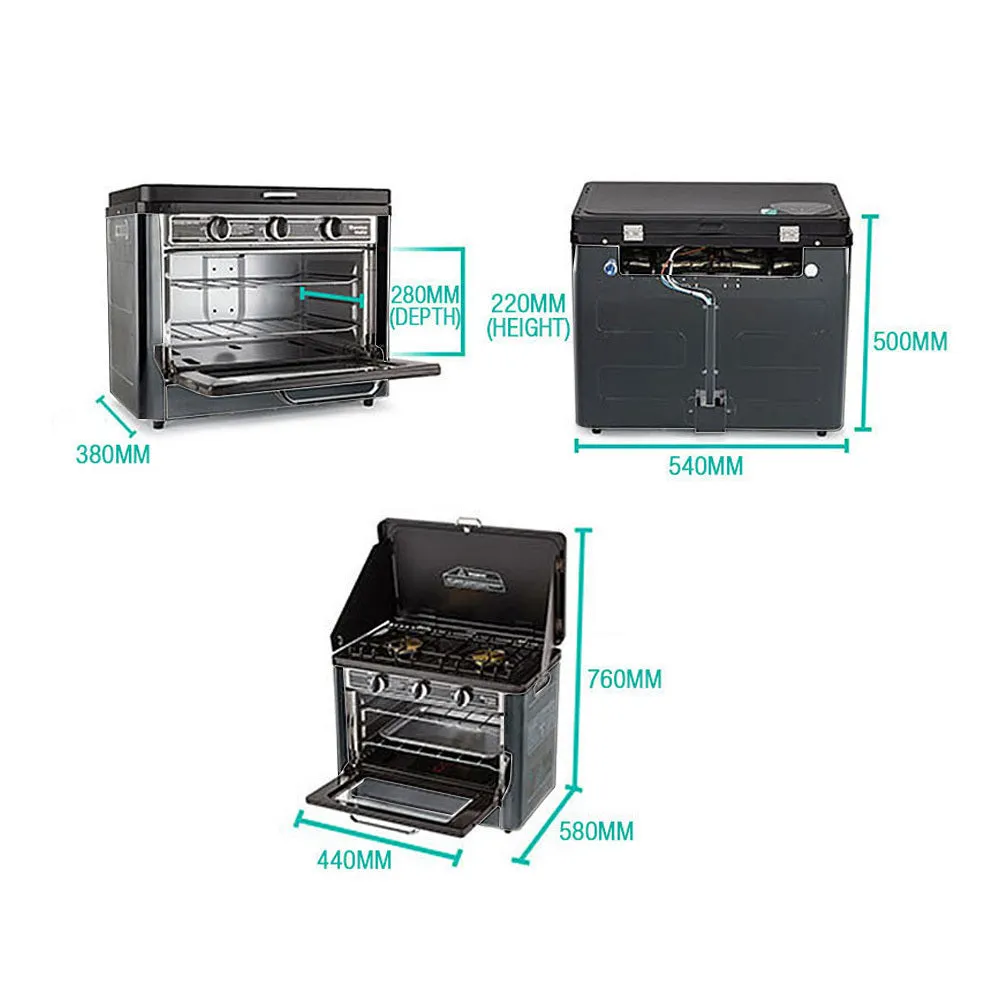 2 Burner Gas Portable Camping Oven Stove Combo Grey - THERMOMATE