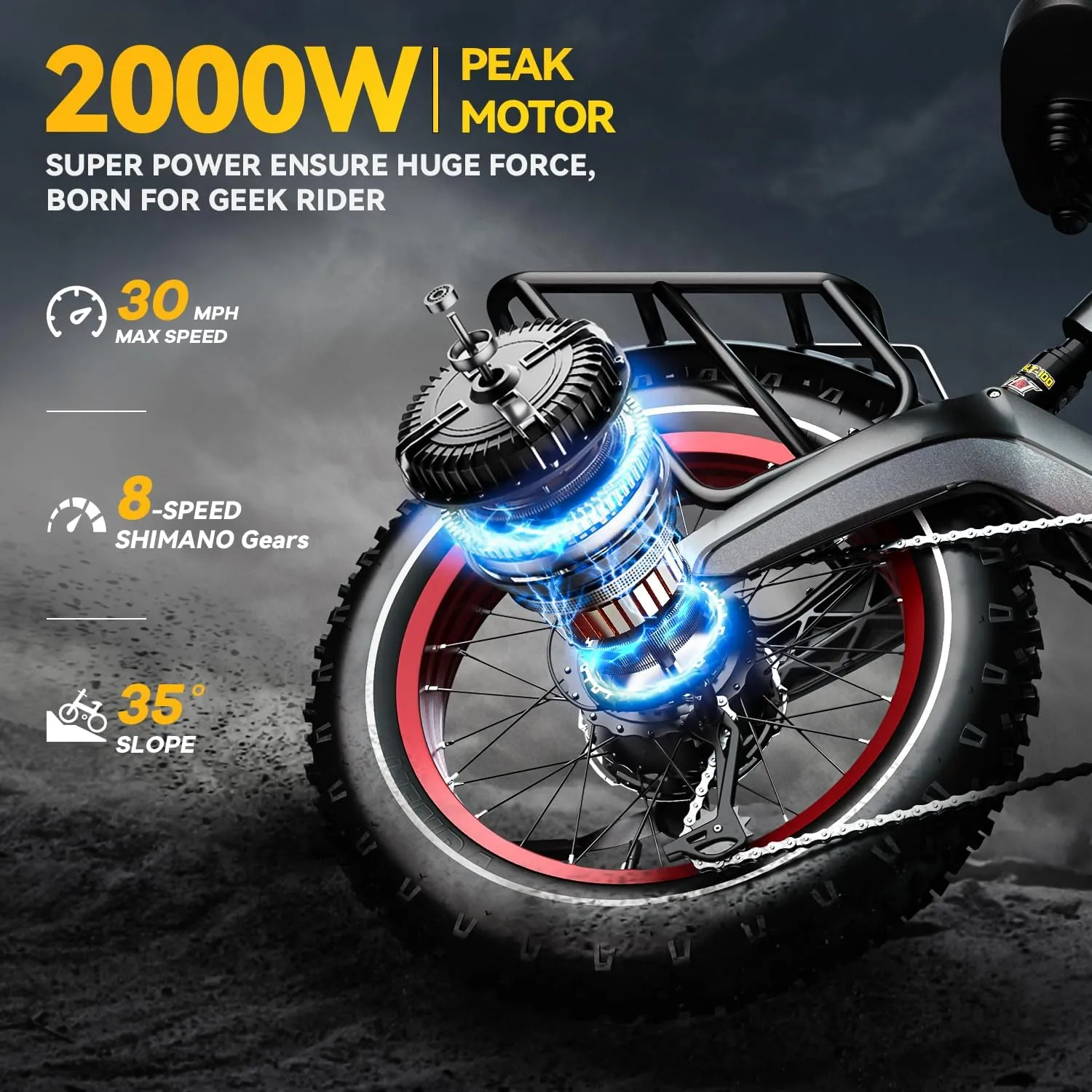 2000W Electric Bike for Adults  4.0 x 20 inch Fat Tire, 35MPH Speed, 100Mile Range, 48V 25Ah,Folding Ebike for All-Terrain Performance
