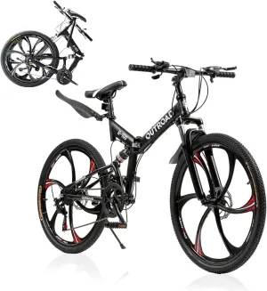 26 Inch Folding Mountain Bike with High Carbon Steel, 21 Speed City Bike with Dual Suspension, Folding Bicycle for Adults Men and Women