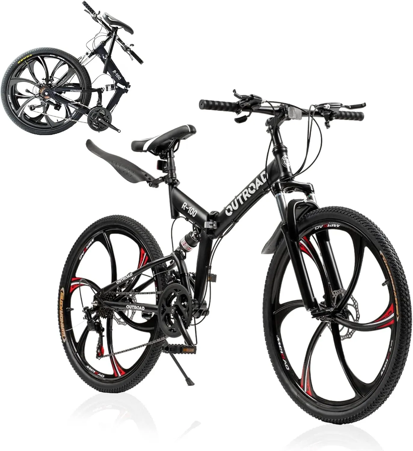 26 Inch Folding Mountain Bike with High Carbon Steel, 21 Speed City Bike with Dual Suspension, Folding Bicycle for Adults Men and Women