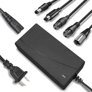 42V 2A Charger Universal 5 Plugs Replacement for 36V Lithium Battery, Pack DC 5.5 * 2.1/2.5 with 8mm 3 Prong /12mm 3 Prong /8mm RCA/3-Pin Male XLR Connector, Power Adaptor Supply Cord