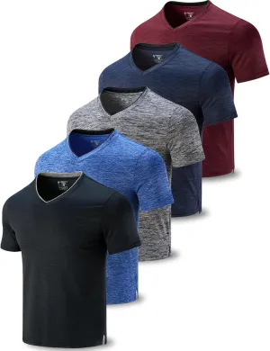 5 Pack Mens V-Neck Dry Fit T-Shirts, Active Athletic Short Sleeve Workout Tops, Performance Gym Tees (Available in Plus Size)