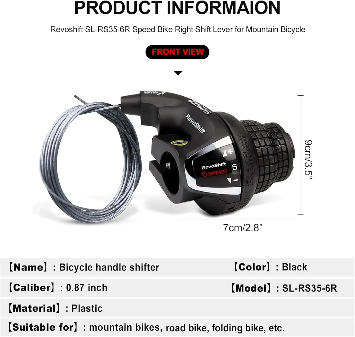 6 Speed Right Shift Lever SL-RS35-6R, Bicycle Twist Shifter Lever for Mountain Bike Commuter Bike Folding Bike