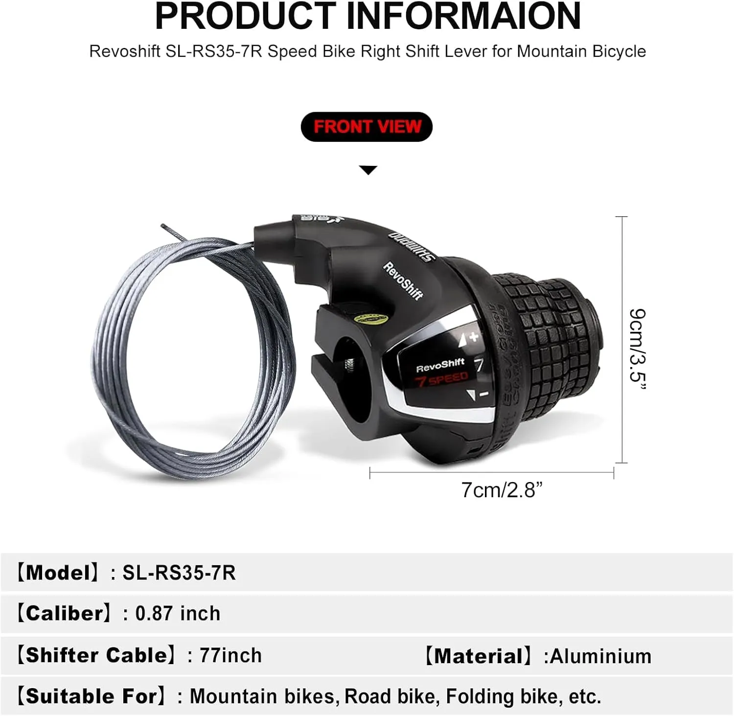 7 Speed Right Shift Lever SL-RS35-7R, Bicycle Twist Shifter Lever for Mountain Bike Commuter Bike Folding Bike