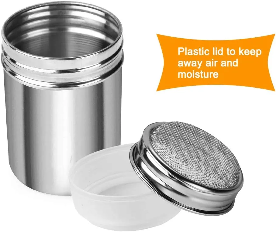 Accmor 2 Pack Powdered Sugar Shaker Duster with Lid, Cinnamon Shaker Flour Sifter, Fine Mesh Stainless Steel Dredge for Baking Soda Flour Cinnamon Cocoa