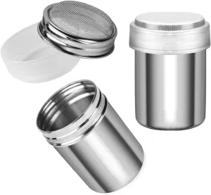 Accmor 2 Pack Powdered Sugar Shaker Duster with Lid, Cinnamon Shaker Flour Sifter, Fine Mesh Stainless Steel Dredge for Baking Soda Flour Cinnamon Cocoa