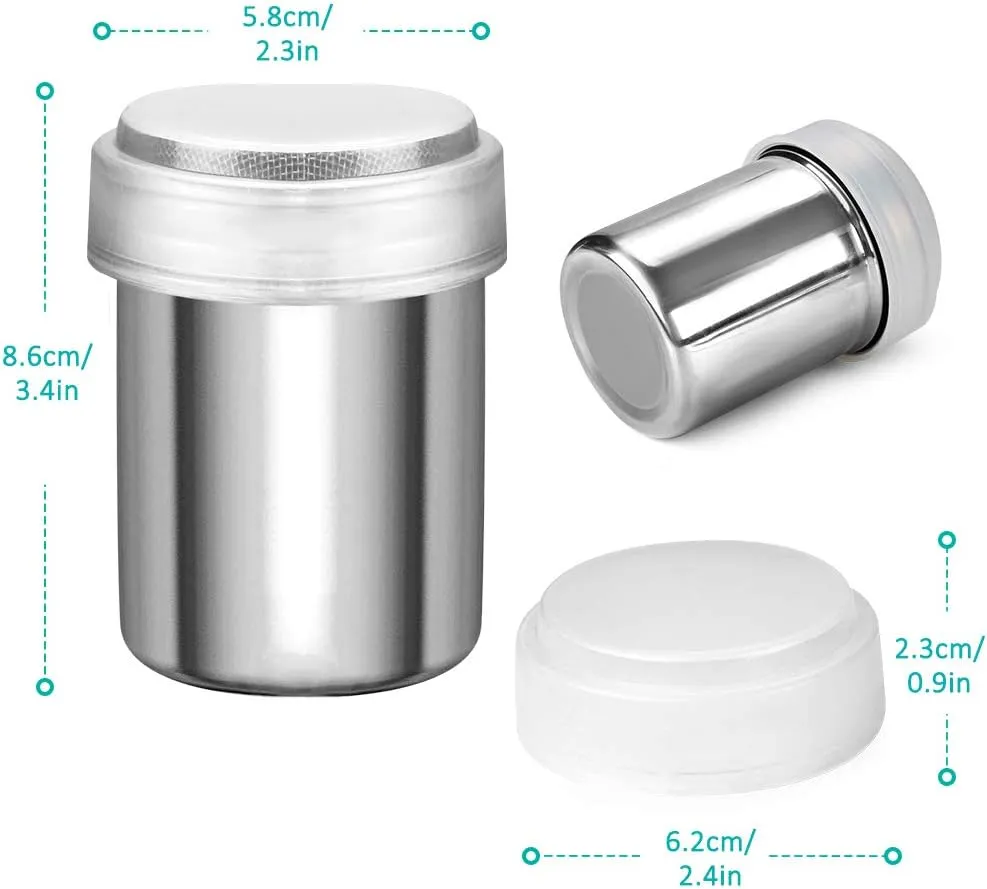 Accmor 2 Pack Powdered Sugar Shaker Duster with Lid, Cinnamon Shaker Flour Sifter, Fine Mesh Stainless Steel Dredge for Baking Soda Flour Cinnamon Cocoa