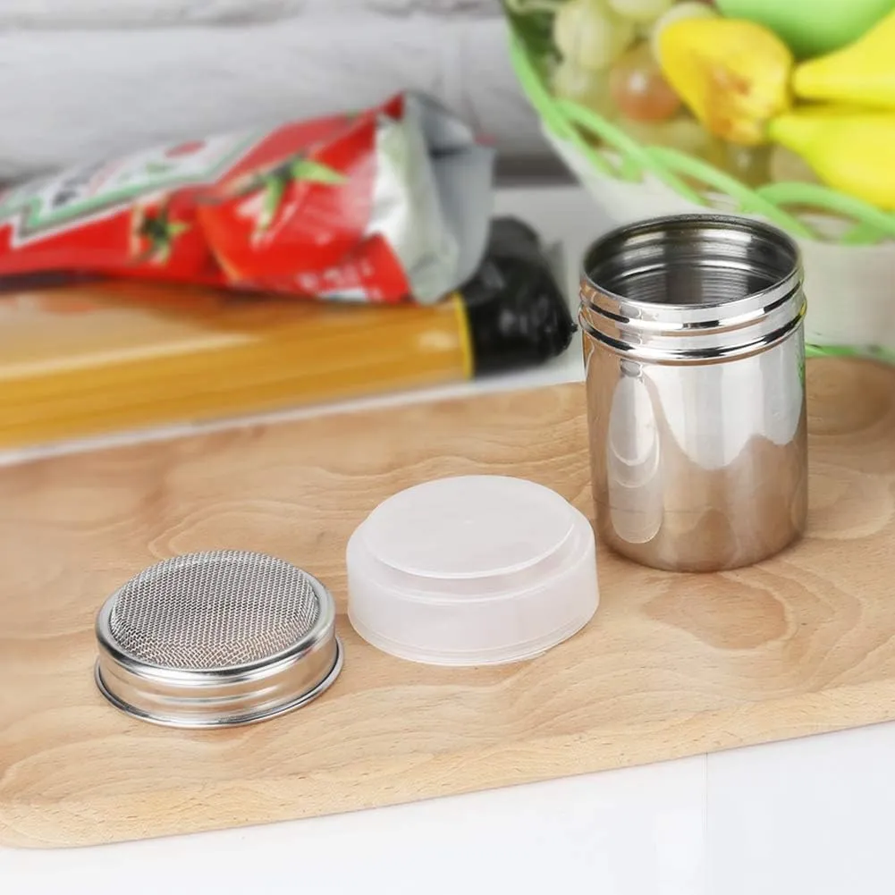 Accmor 2 Pack Powdered Sugar Shaker Duster with Lid, Cinnamon Shaker Flour Sifter, Fine Mesh Stainless Steel Dredge for Baking Soda Flour Cinnamon Cocoa