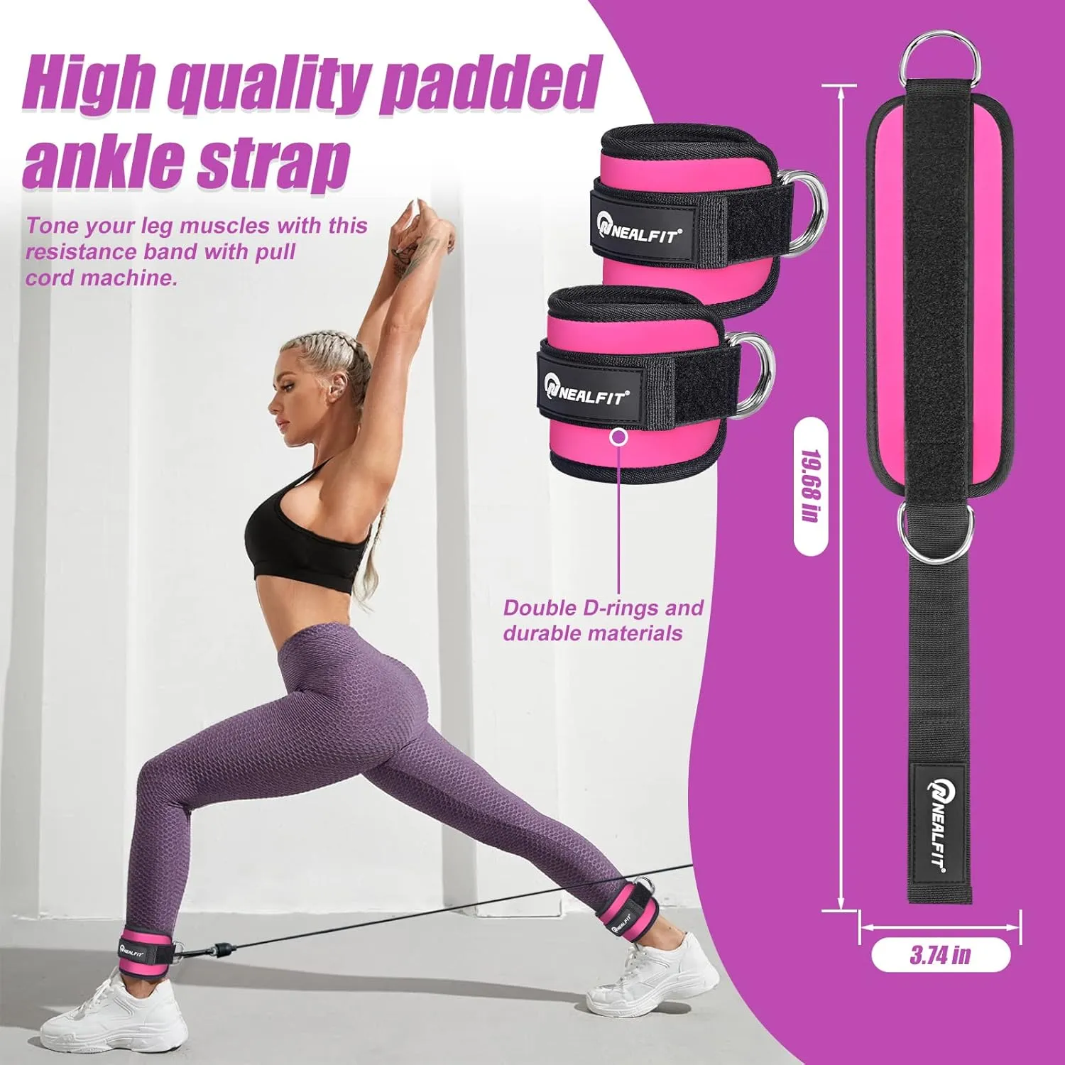 Ankle Strap for Cable Machine, Gym Ankle Cuff for Kickbacks, Leg Extensions, Glute Workouts, Booty Hip Abductors Exercise for Women and Men