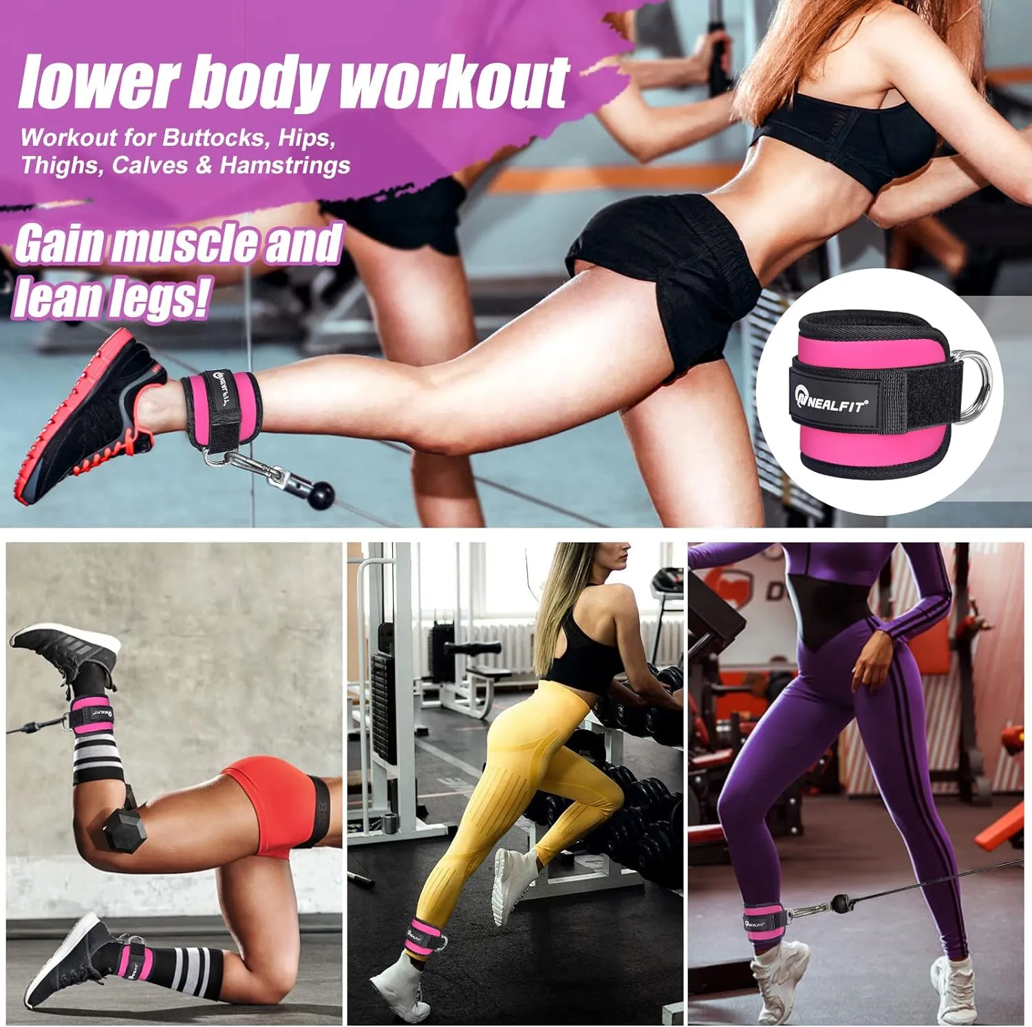 Ankle Strap for Cable Machine, Gym Ankle Cuff for Kickbacks, Leg Extensions, Glute Workouts, Booty Hip Abductors Exercise for Women and Men
