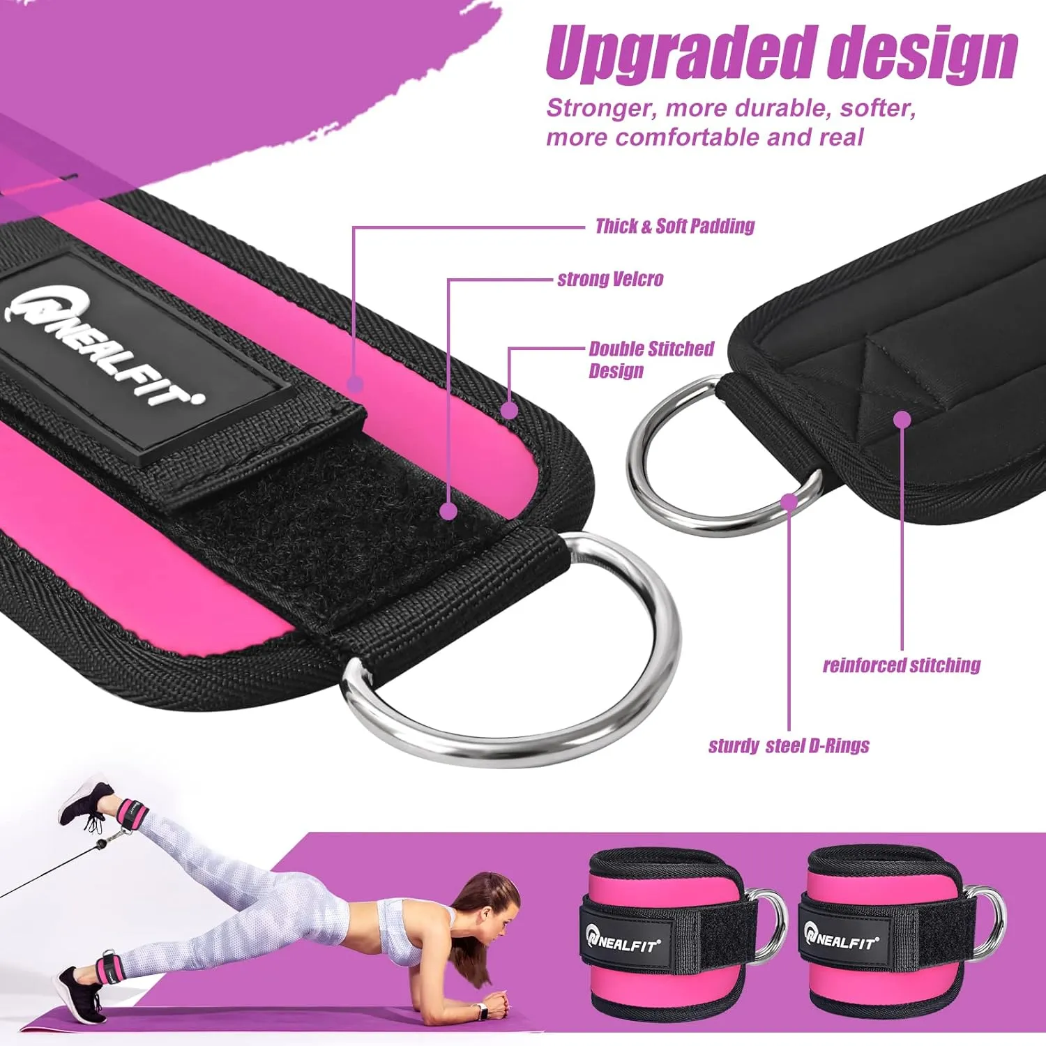 Ankle Strap for Cable Machine, Gym Ankle Cuff for Kickbacks, Leg Extensions, Glute Workouts, Booty Hip Abductors Exercise for Women and Men