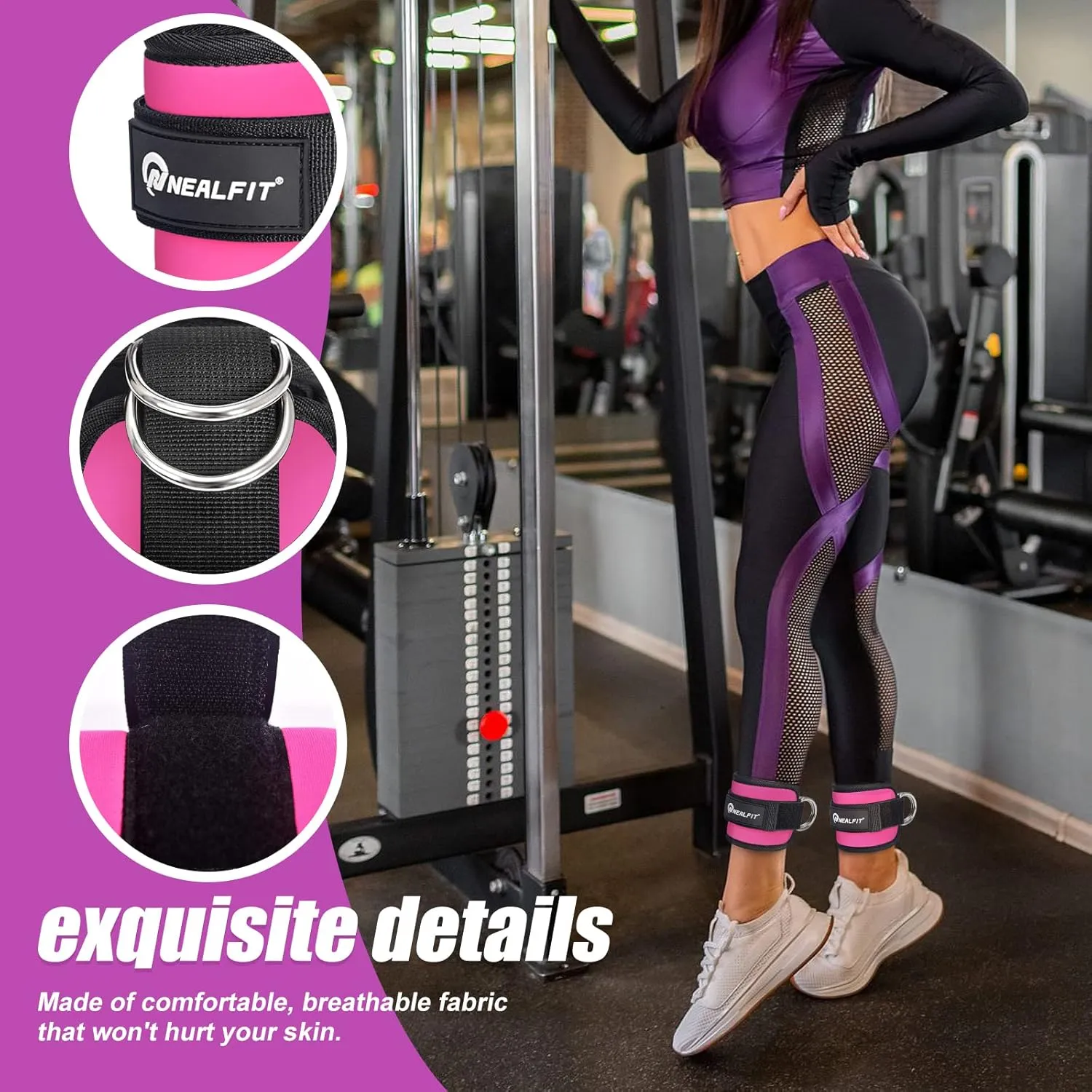 Ankle Strap for Cable Machine, Gym Ankle Cuff for Kickbacks, Leg Extensions, Glute Workouts, Booty Hip Abductors Exercise for Women and Men