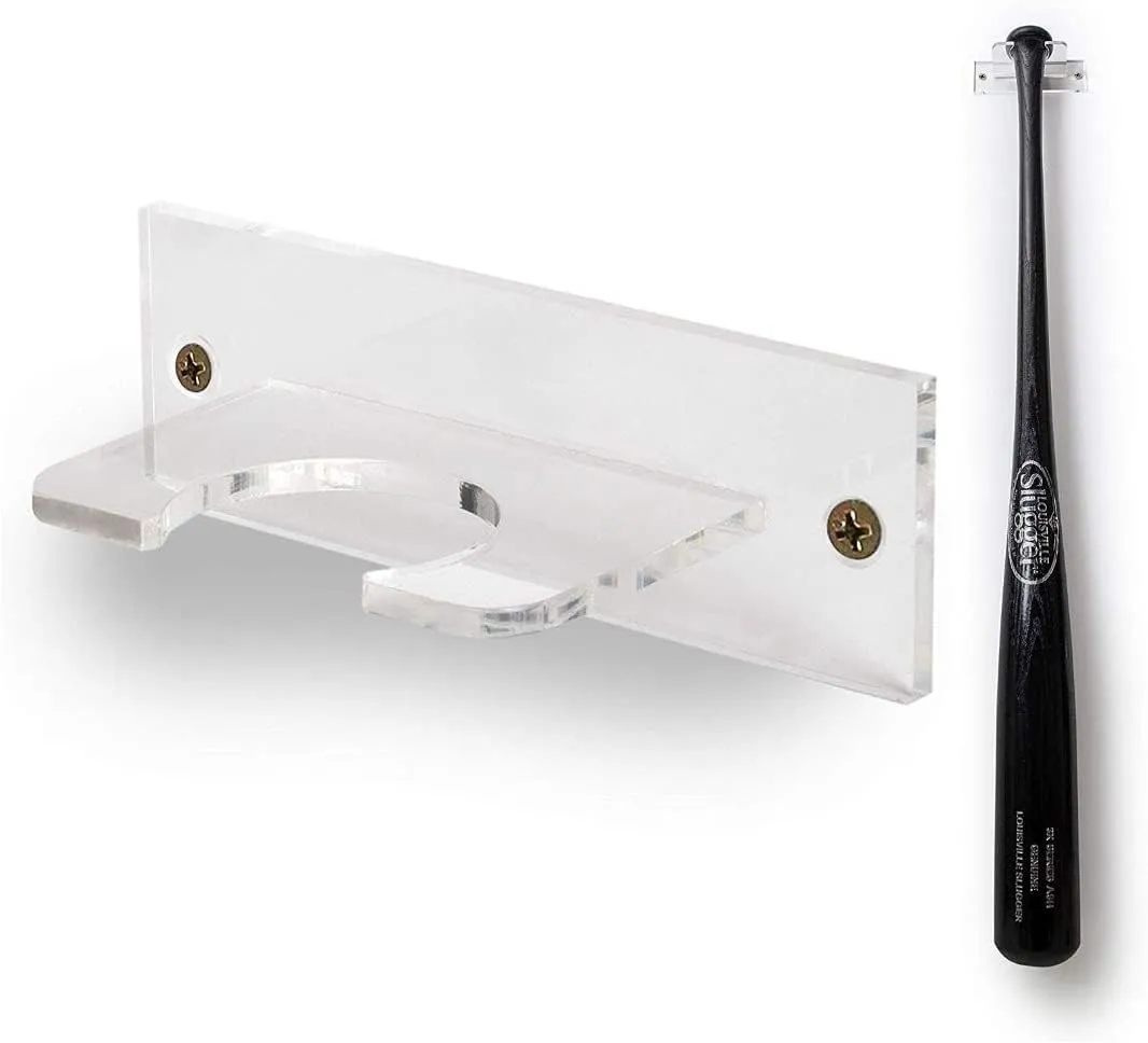 Baseball Bat Holder for Vertical Display - Sturdy Acrylic Hanger Wall Mount | Fits Handle of Any Baseball Softball Bat (Hardware Included) Easy to Install Clear Rack for Organization or Storage