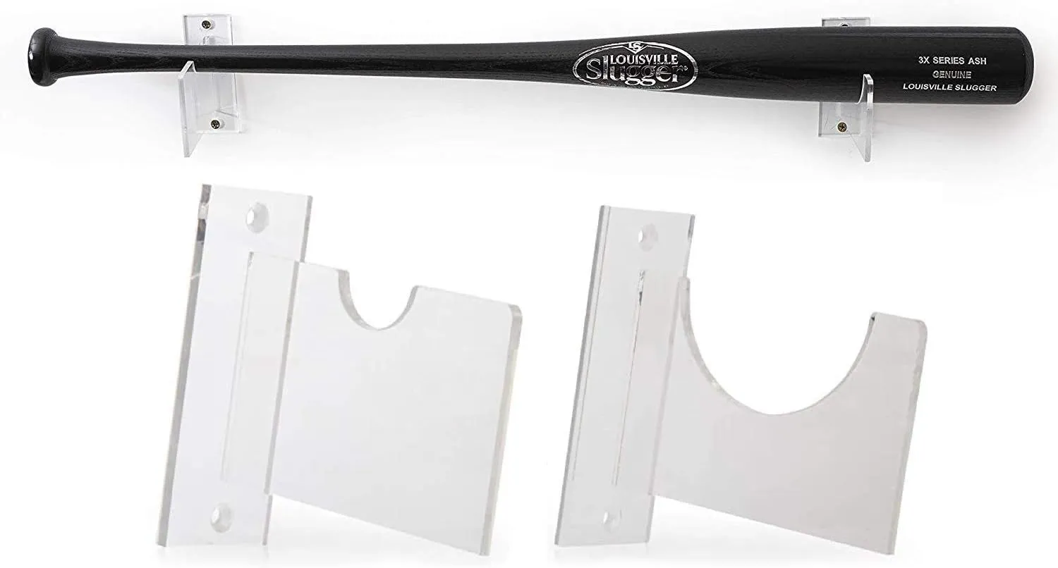Baseball Bat Wall Mount for Horizontal Display - Sturdy Acrylic Bat Holder - Fits Any Baseball or Softball Bat (Hardware Included) Easy to Install