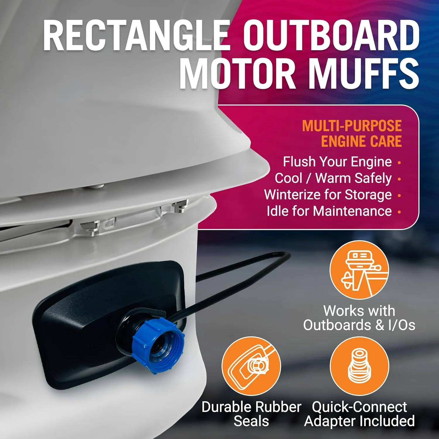 Boat Motor Muffs, Outboard and Inboard I/O Engine Flush Kit, Hose Adapter, for Marine Use and Winterizing, Boat Accessories