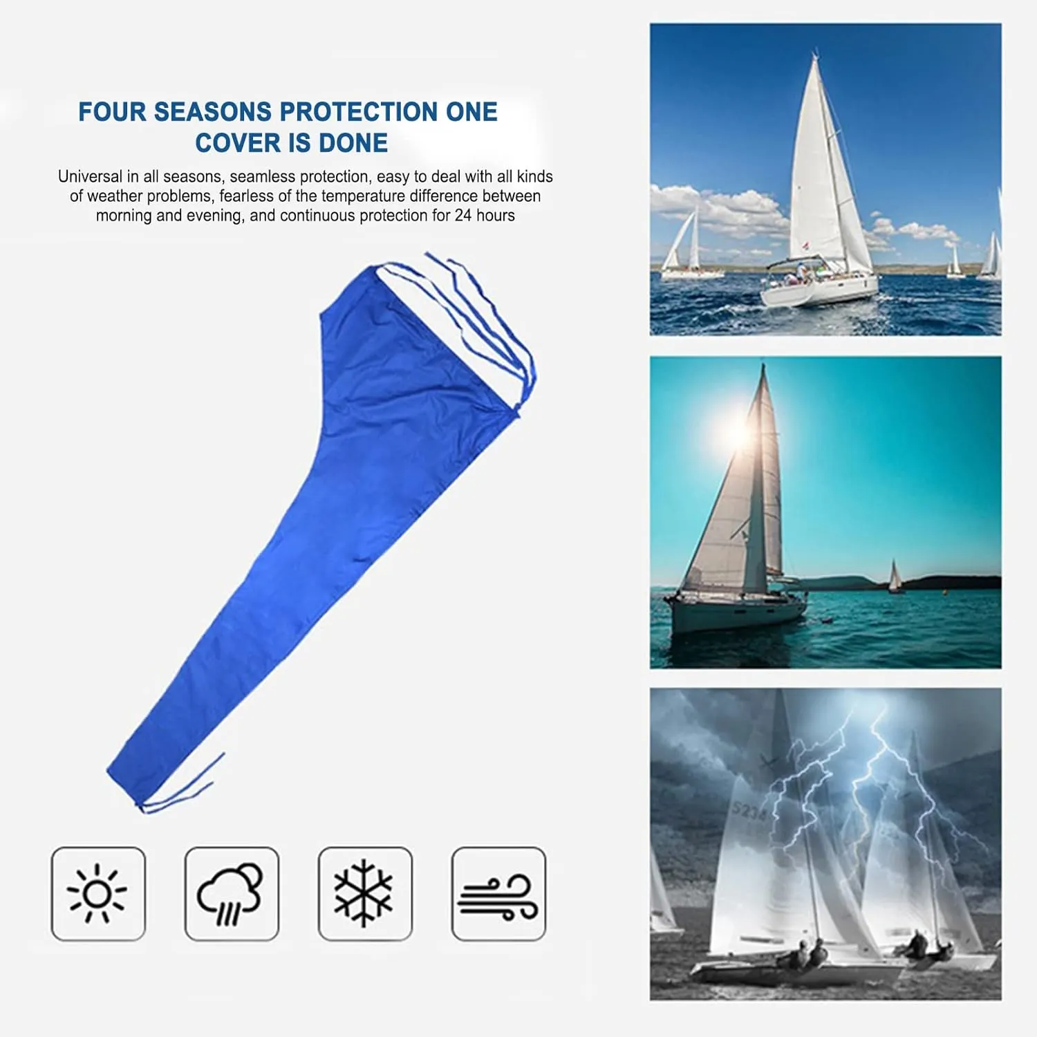Boat Sail Cover Waterproof, Dustproof Thicken 420D Oxford Fabric Boom Mainsail Cover Boat Cover Sailboat Cover Anti UV Anti Wind Sunshade Cover Sail Boat Accessories (8-9Ft)