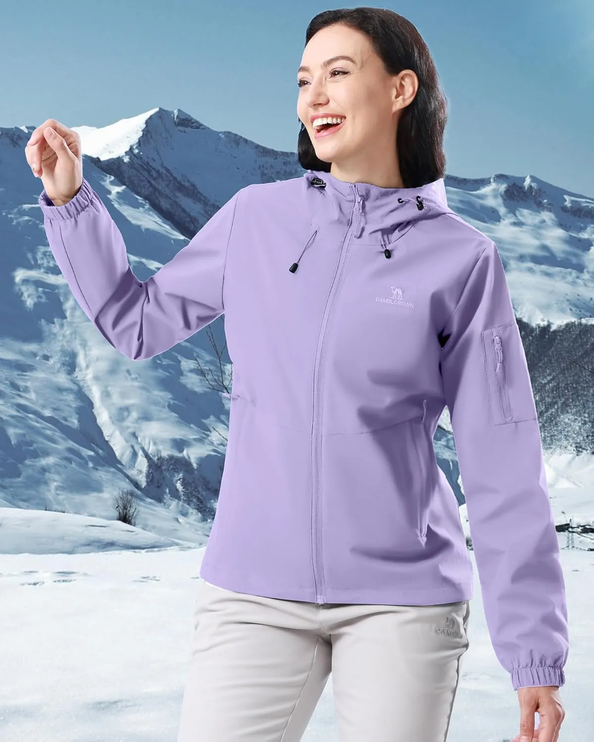 CAMELSPORTS Women's Rain Jacket Lightweight Windbreaker Hooded Raincoat Windproof Coat Shell for Outdoor Hiking