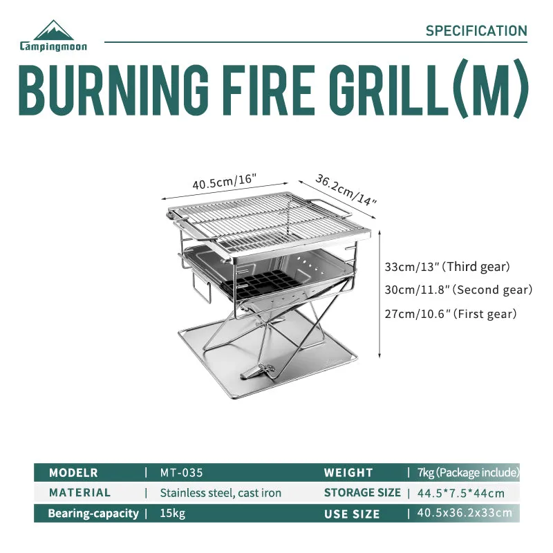 CampingMoon 20x13in Fire Pit Grill MT-3