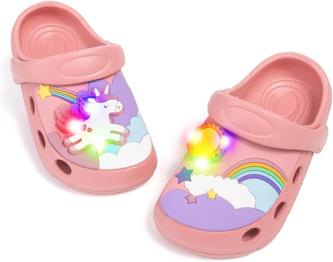 Casazoe Toddler Kids Boys Girls LED Garden Clogs EVA Summer Outdoor Light Up Slip On Shoes Cute Dinosaur Unicorn Water Sandals Lightweight Slipper Slides Beach Pool Play Shoes