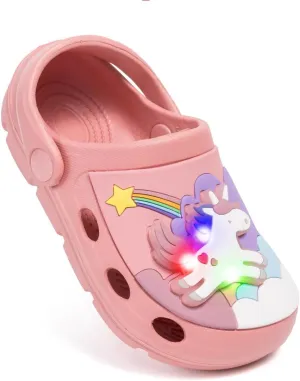 Casazoe Toddler Kids Boys Girls LED Garden Clogs EVA Summer Outdoor Light Up Slip On Shoes Cute Dinosaur Unicorn Water Sandals Lightweight Slipper Slides Beach Pool Play Shoes