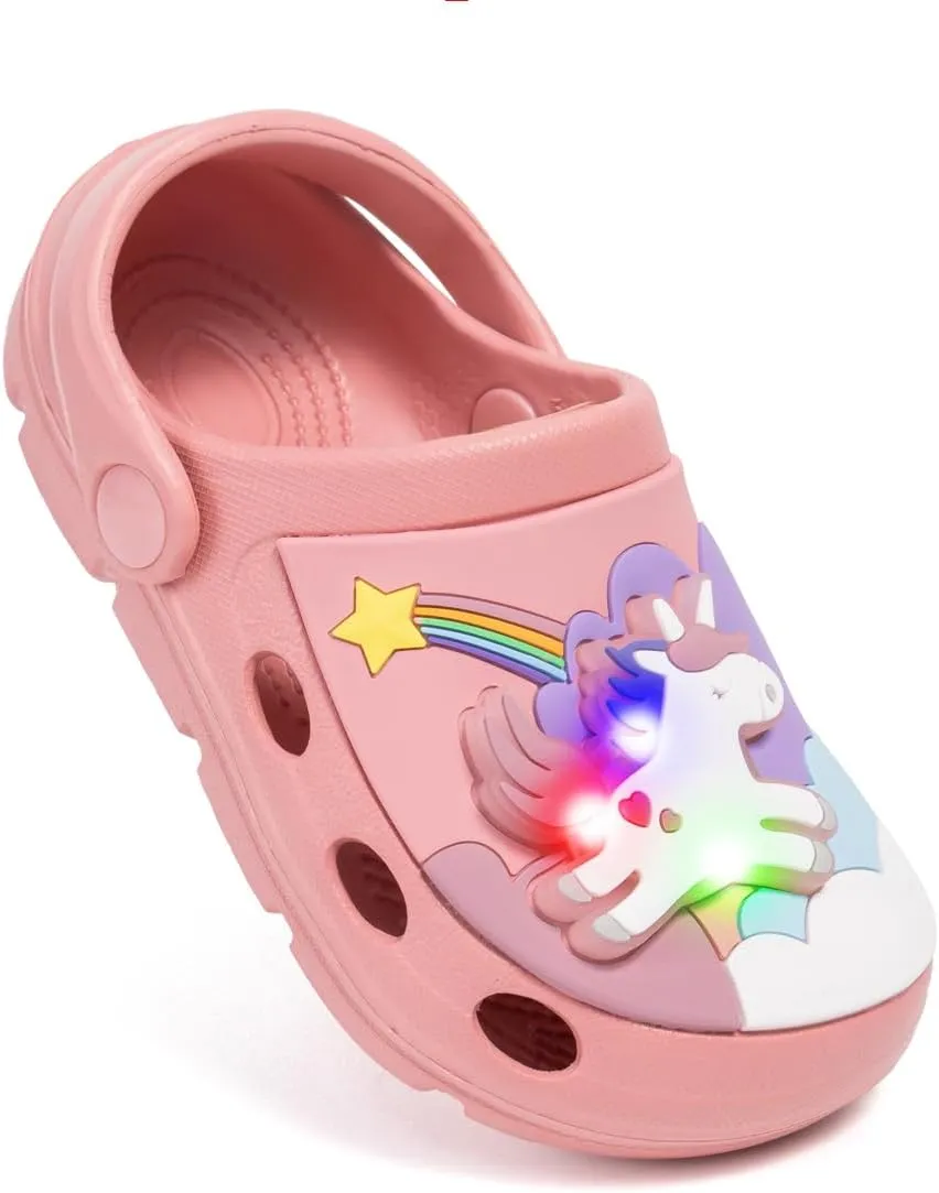 Casazoe Toddler Kids Boys Girls LED Garden Clogs EVA Summer Outdoor Light Up Slip On Shoes Cute Dinosaur Unicorn Water Sandals Lightweight Slipper Slides Beach Pool Play Shoes