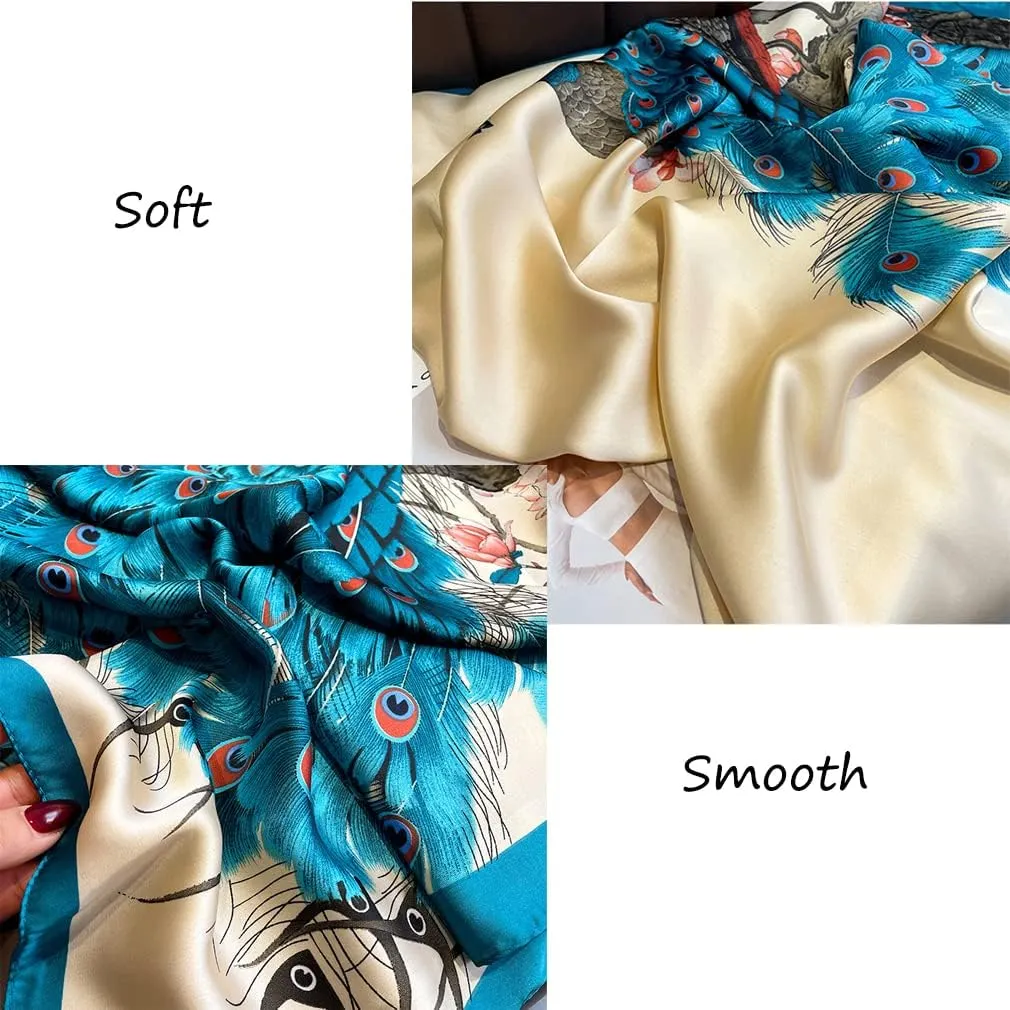 Fashion Scarves 100% Satin Silk Scarf Long Lightweight Sunscreen Shawls Wraps for Women Hair Scarves