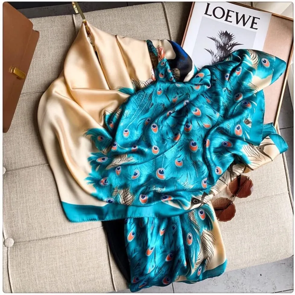 Fashion Scarves 100% Satin Silk Scarf Long Lightweight Sunscreen Shawls Wraps for Women Hair Scarves