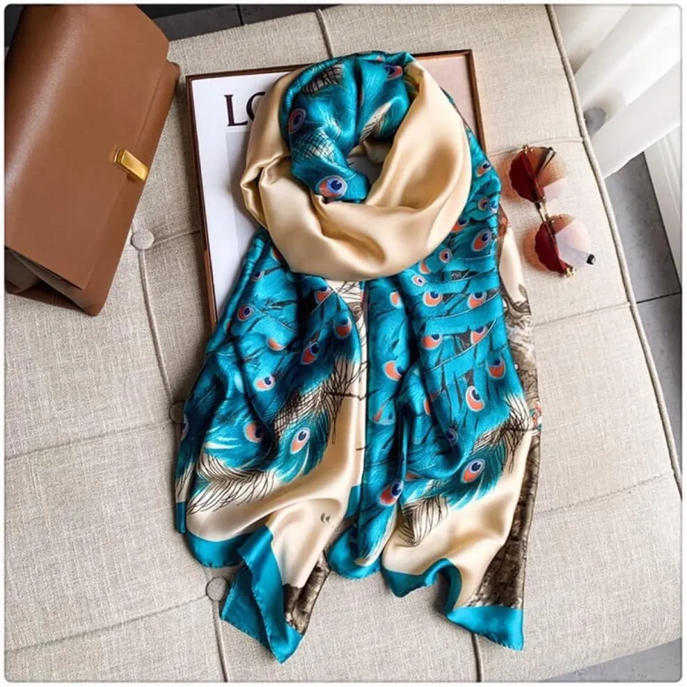 Fashion Scarves 100% Satin Silk Scarf Long Lightweight Sunscreen Shawls Wraps for Women Hair Scarves
