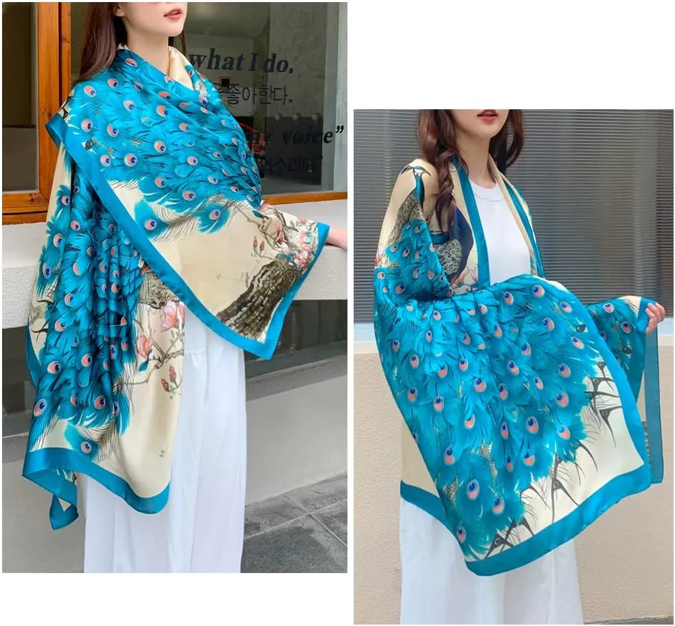 Fashion Scarves 100% Satin Silk Scarf Long Lightweight Sunscreen Shawls Wraps for Women Hair Scarves