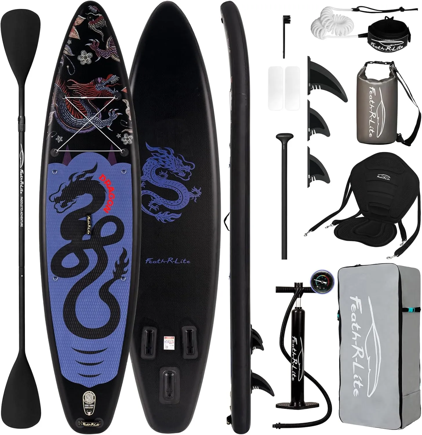 FEATH-R-LITE 11'533"6" Inflatable Stand Up Paddle Board with Premium SUP Paddleboard Accessories, Adults & Youth for All Skill Levels, Included with Board, Paddle, Pump, Seat, Backpack