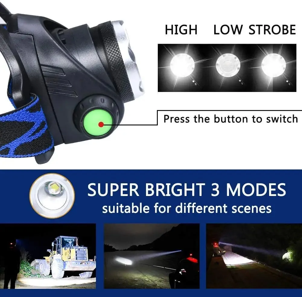 Gadgets / Lighting: Powerful LED Headlamp 18650 DC Rechargeable Headlight Zoomable Head Lamp Waterproof Head Light High Lumens Head Flashlight