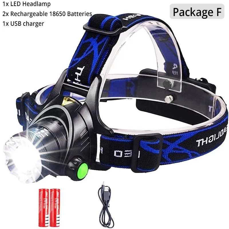Gadgets / Lighting: Powerful LED Headlamp 18650 DC Rechargeable Headlight Zoomable Head Lamp Waterproof Head Light High Lumens Head Flashlight