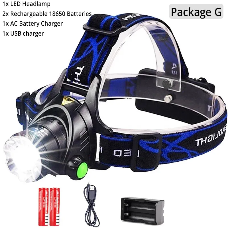 Gadgets / Lighting: Powerful LED Headlamp 18650 DC Rechargeable Headlight Zoomable Head Lamp Waterproof Head Light High Lumens Head Flashlight