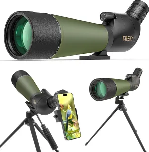 Gosky Updated 20-60x80 Spotting Scopes with Tripod, Carrying Bag and Quick Phone Holder - BAK4 High Definition Waterproof Spotter Scope for Bird Watching Wildlife Scenery1,Green
