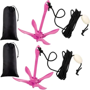 Lounsweer 2 Pack Marine Kayak Anchor Kit Grapnel Anchor Kit Folding Grapnel Anchor Boat Anchor with Foldable Claw Kayak Fishing Accessories for Small Boats Kayak Canoes Motorboat Paddle