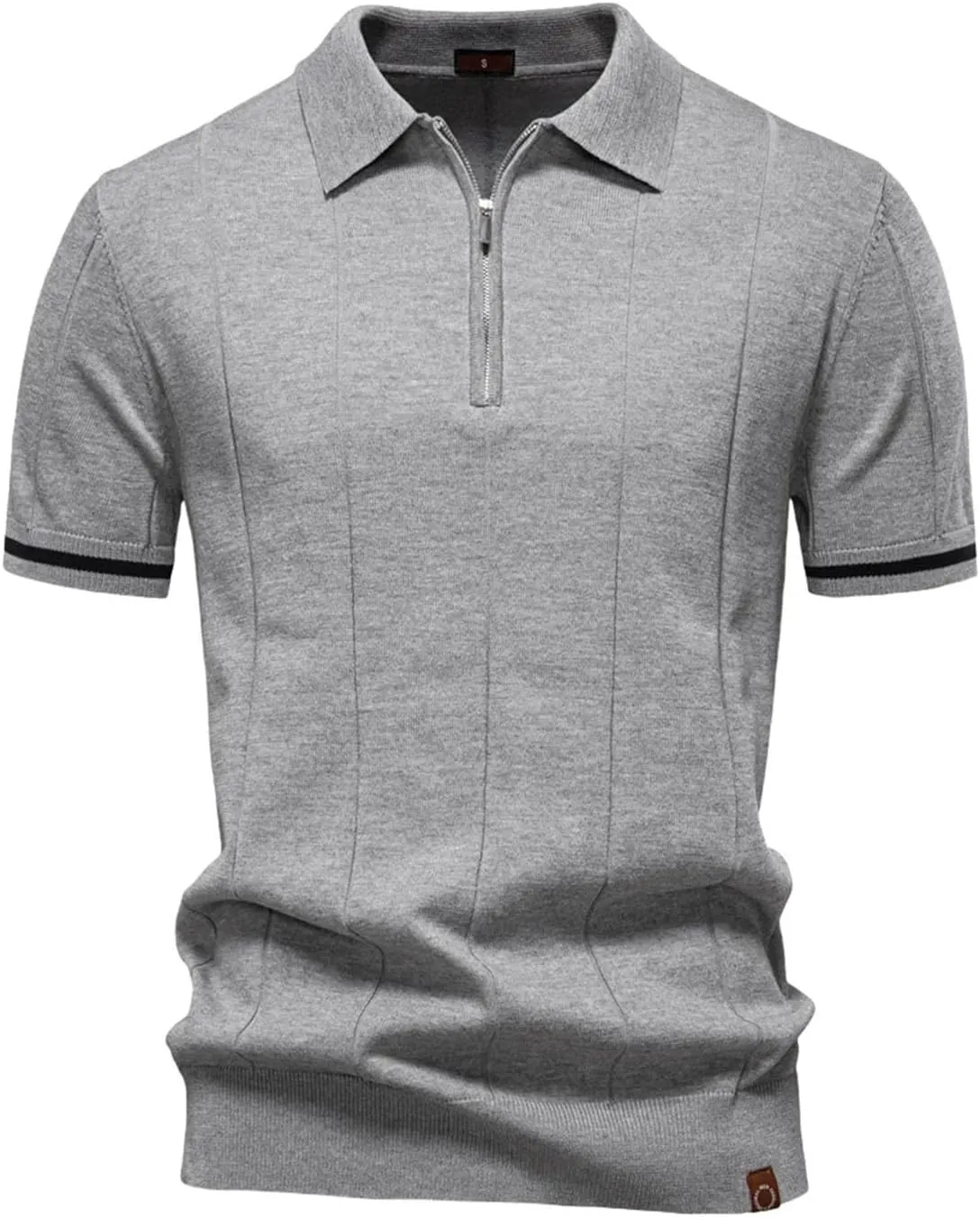 Men's Breathable Solid Color Sport Zipper Polo Shirt Athletic Social T Shirts Office Slim Fit