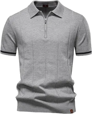 Men's Breathable Solid Color Sport Zipper Polo Shirt Athletic Social T Shirts Office Slim Fit