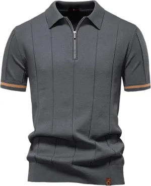 Men's Breathable Solid Color Sport Zipper Polo Shirt Athletic Social T Shirts Office Slim Fit