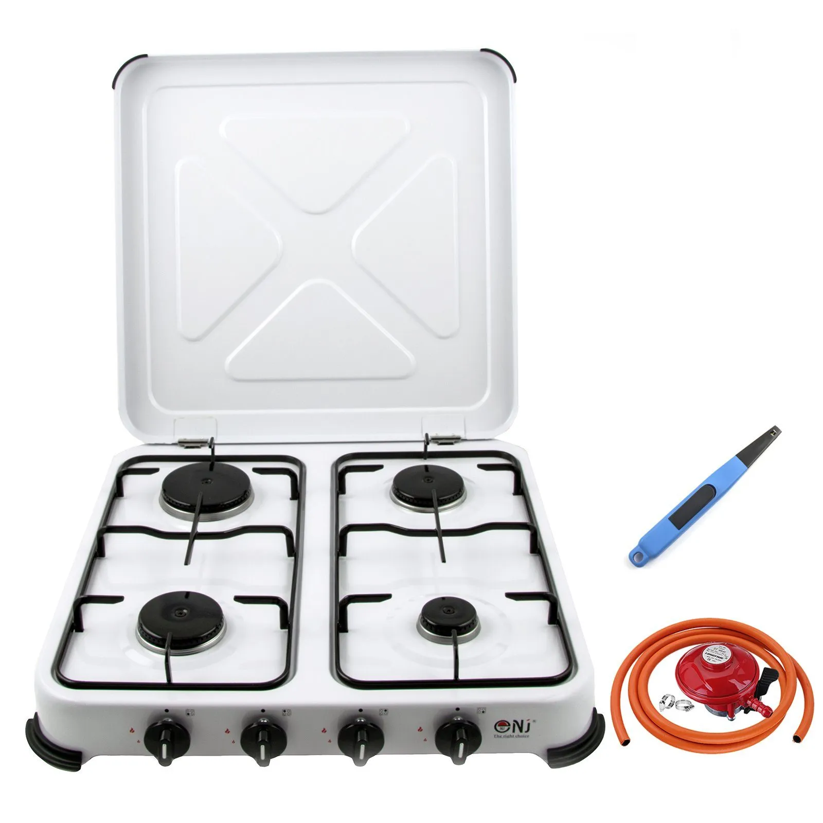 NJ-04 Camping Gas Stove 4 Burner Enamel Lid Outdoor