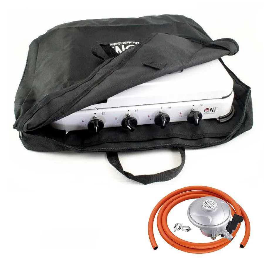 NJ-04 Camping Gas Stove 4 Burner Enamel Lid Outdoor