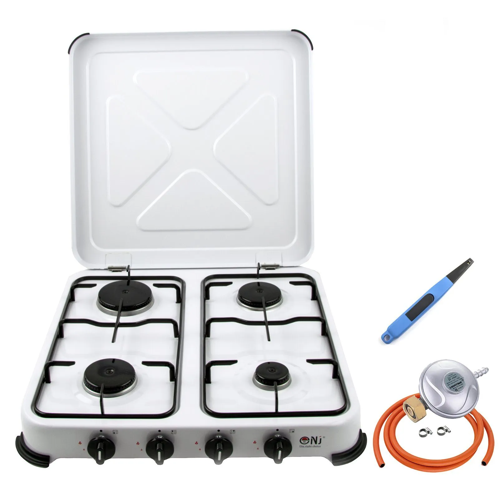 NJ-04 Camping Gas Stove 4 Burner Enamel Lid Outdoor