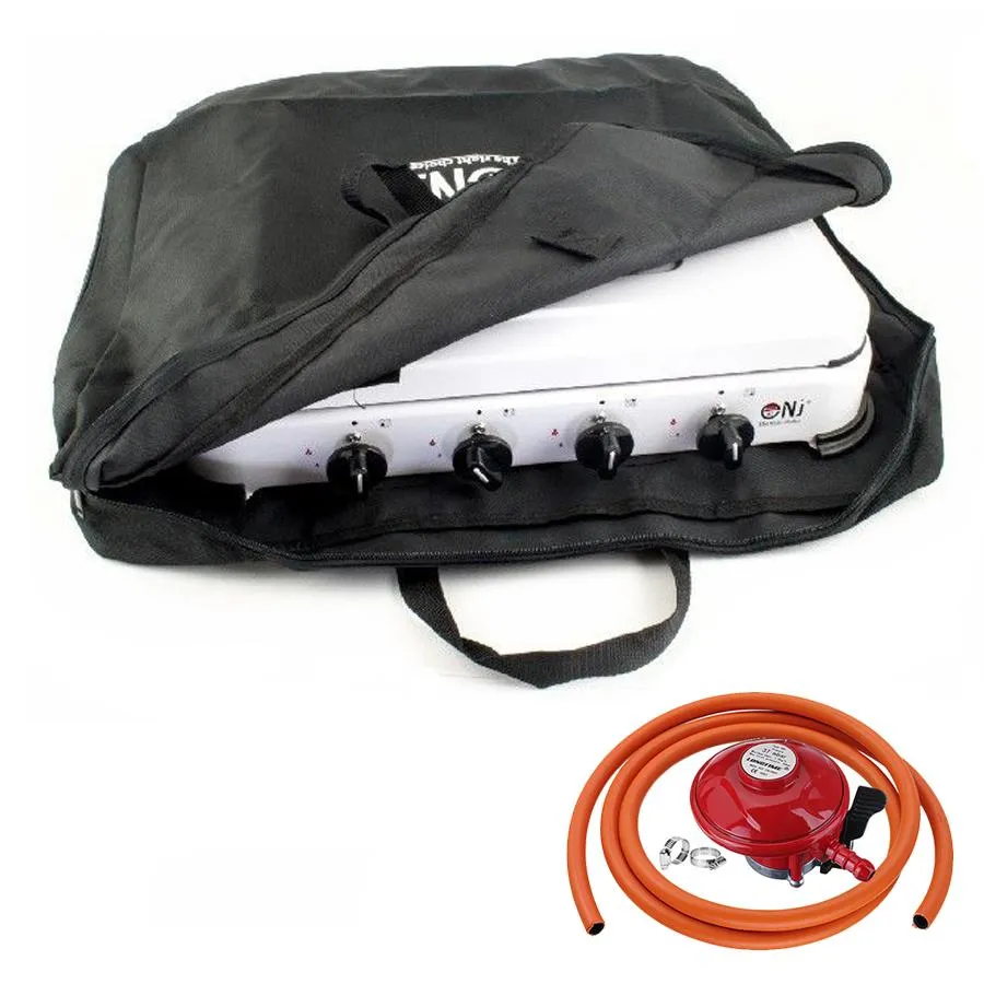 NJ-04 Camping Gas Stove 4 Burner Enamel Lid Outdoor